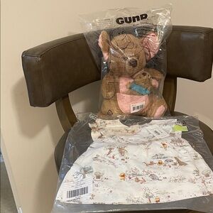 Disney Winnie The Pooh Toile Ruffle Matching Set & Snuggly Kanga & Roo by Gund